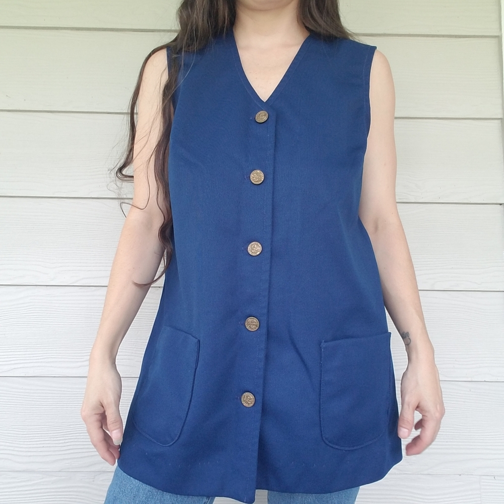 Vintage 60s70s Boho Hippie Polyester Vest Pockets Es Devs Spes Nostra Buttons